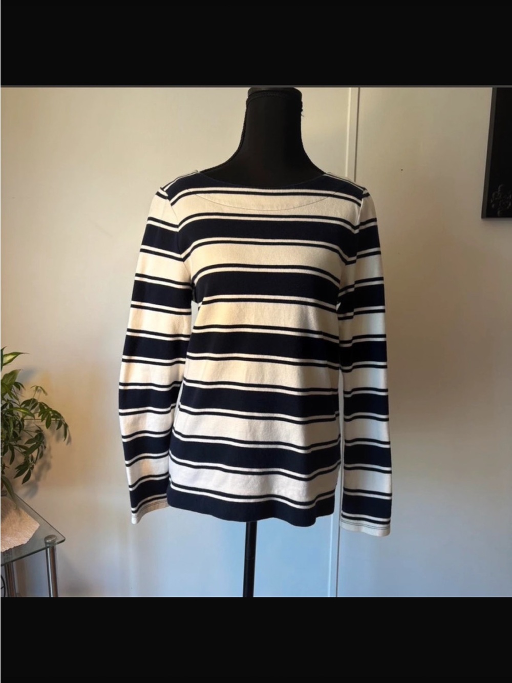 Talbots Navy & White Striped Crewneck Top